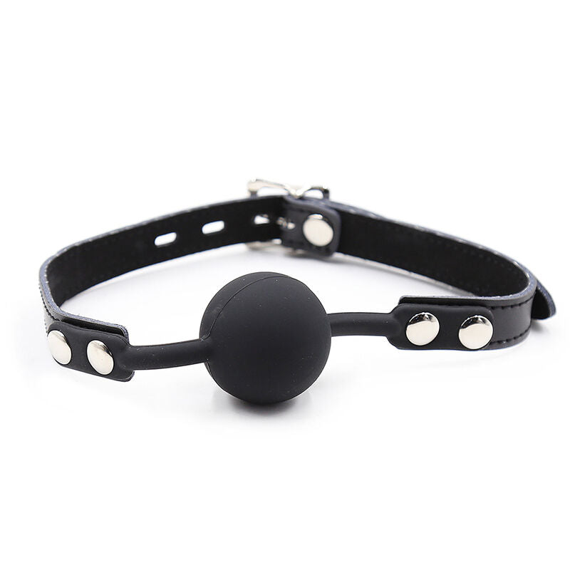 OHMAMA FETISH - BÂILLON BALLE EN SILICONE AVEC CEINTURE EN CUIR (CADENAS INCLUS) - Sensualia