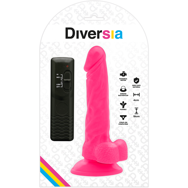 DIVERSIA - DILDO VIBRANT FLEXIBLE ROSE 18 CM -O- 4 CM DIVERSIA