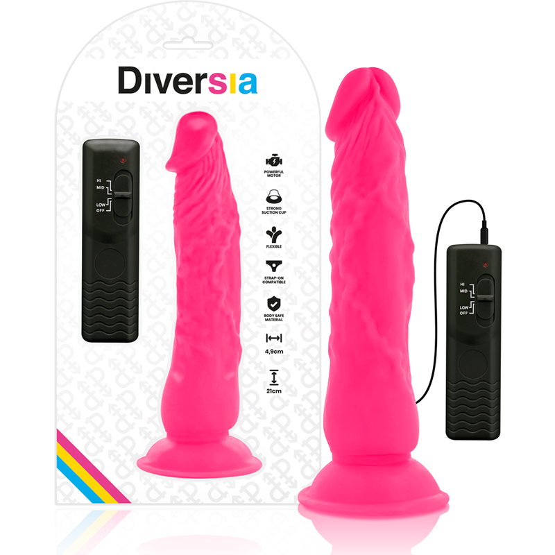DIVERSIA - DILDO VIBRANT FLEXIBLE ROSE 21 CM -O- 4.9 CM - Sensualia