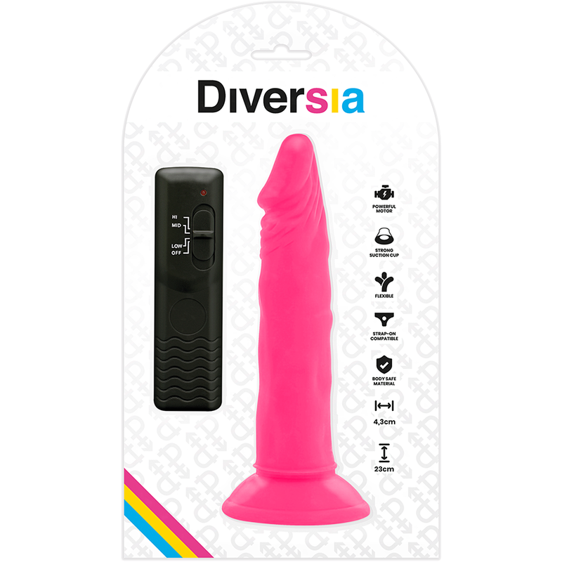DIVERSIA - DILDO SOUPLE AVEC VIBRATION ROSE 23 CM -O- 4.3 CM - Sensualia