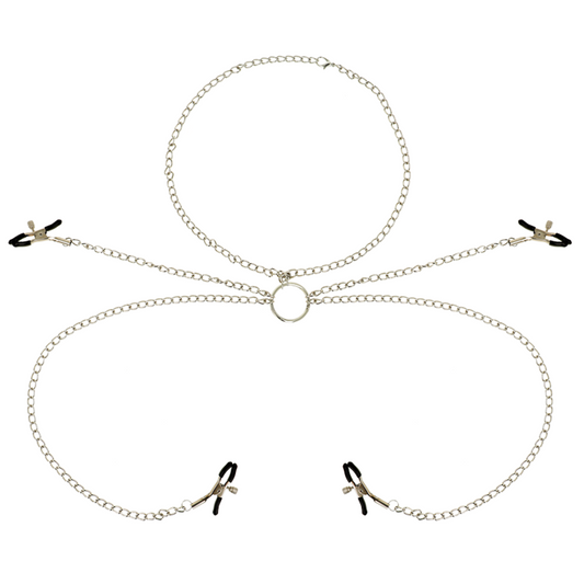 OHMAMA FETISH 4 PINCES À TÉTONS AVEC COLLIER CHAÎNE - Sensualia