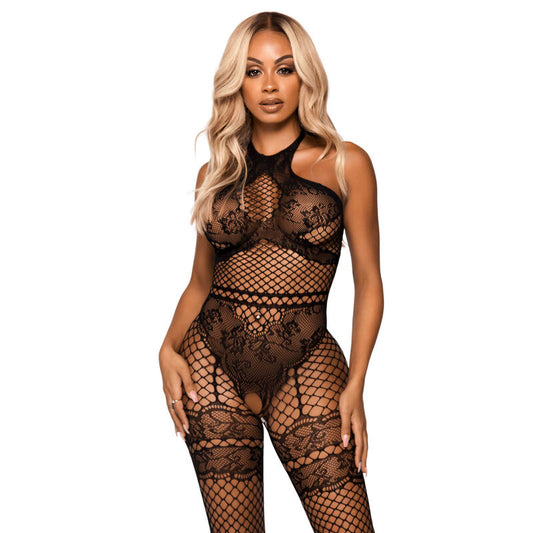LEG AVENUE - NET HALTER BODYSTOCKING TAILLE UNIQUE - NOIR - Sensualia