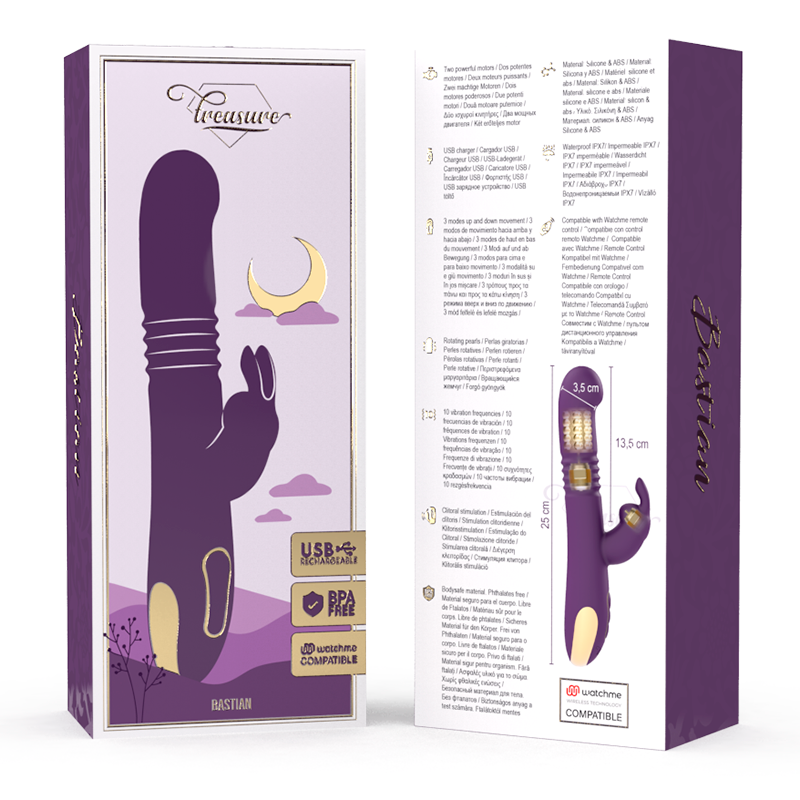 TREASURE - BASTIAN RABBIT UP & DOWN, ROTATEUR ET VIBRATEUR COMPATIBLE AVEC LA TECHNOLOGIE SANS FIL WATCHME - Sensualia