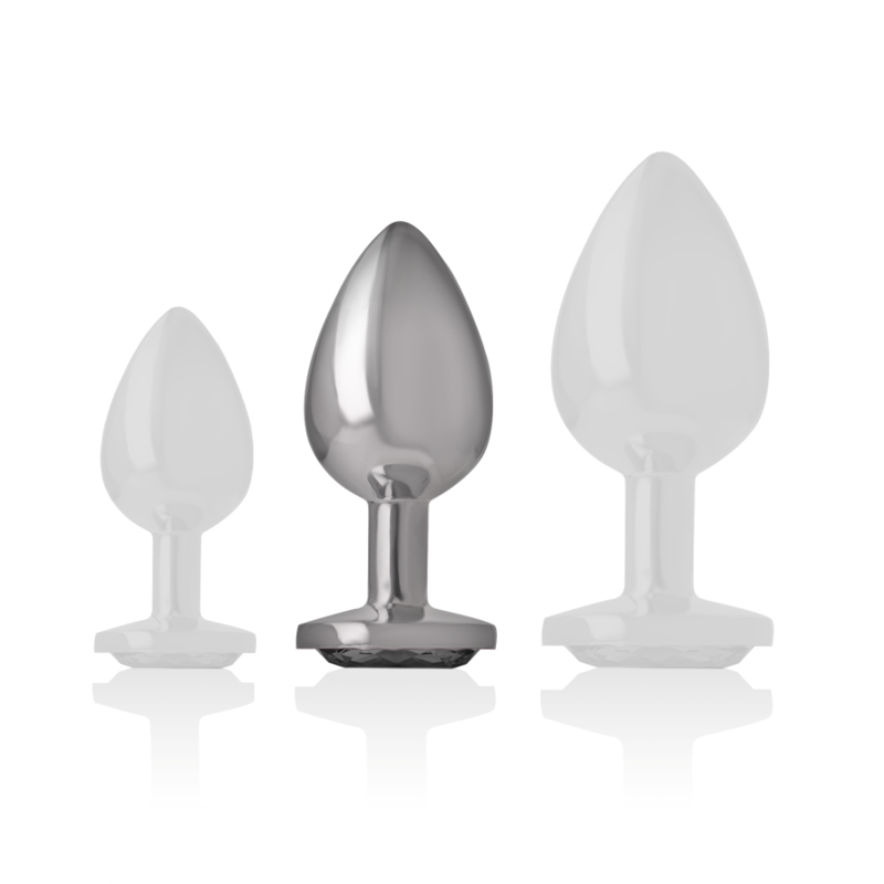 INTENSE - PLUG ANAL EN MÉTAL ALUMINIUM AVEC VERRE NOIR TAILLE M - Sensualia