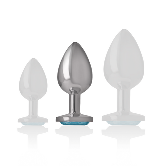 INTENSE - PLUG ANAL EN MÉTAL ALUMINIUM AVEC VERRE BLEU TAILLE M - Sensualia