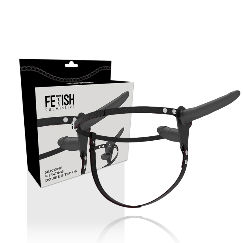 FETISH SUBMISSIVE HARNESS - VIBRATEUR NOIR DOUBLE PÉNÉTRATION FETISH SUBMISSIVE HARNESS