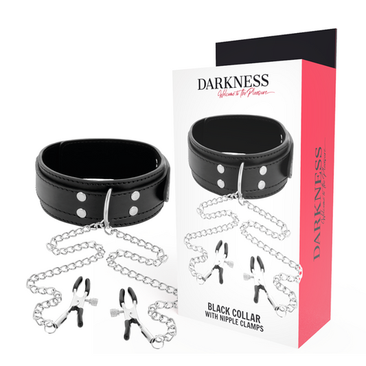 DARKNESS - COLLIER AVEC PINCES  NIPPLE NOIR DARKNESS BONDAGE