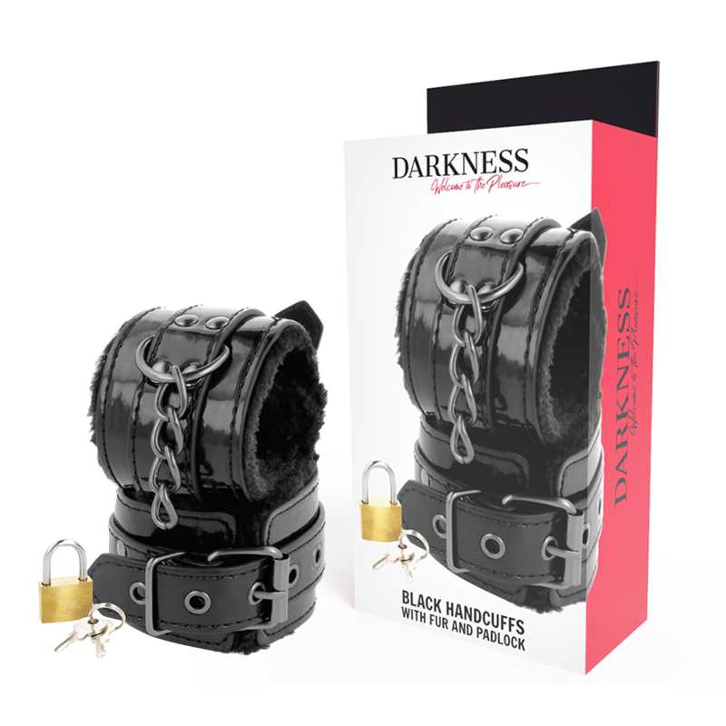 DARKNESS - MENOTTES AJUSTABLES EN CUIR NOIR AVEC CADENAS - Sensualia