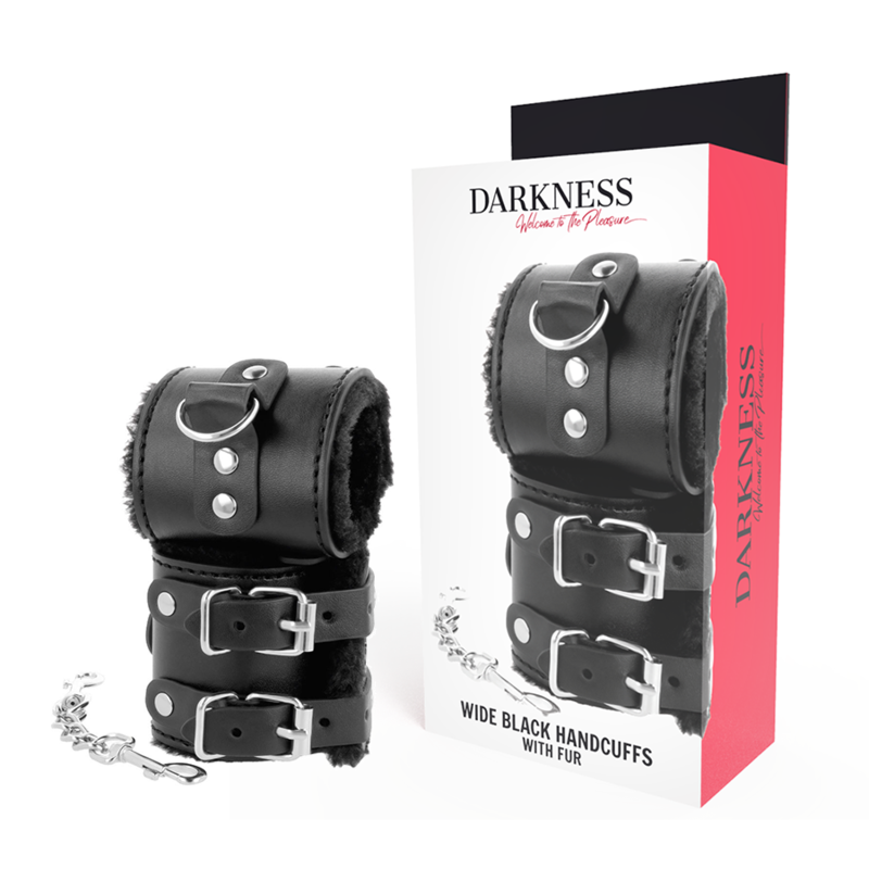 DARKNESS - MENOTTES AJUSTABLES EN CUIR NOIR AVEC DOUBLURE - Sensualia