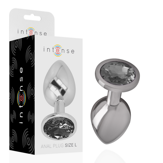 INTENSE - PLUG ANAL EN MÉTAL ALUMINIUM AVEC VERRE NOIR TAILLE L - Sensualia