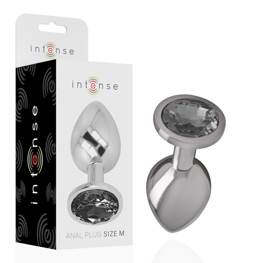 INTENSE - PLUG ANAL EN MÉTAL ALUMINIUM AVEC VERRE NOIR TAILLE M - Sensualia