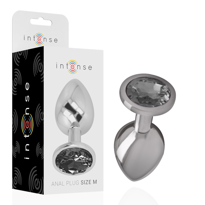 INTENSE - PLUG ANAL EN MÉTAL ALUMINIUM AVEC VERRE NOIR TAILLE M - Sensualia