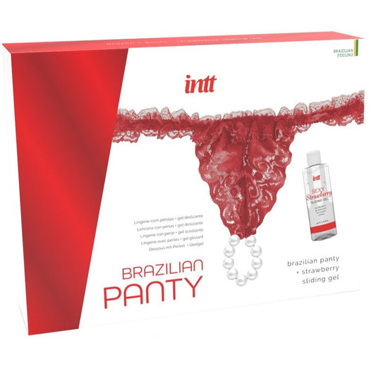 INTT RELEASES - CULOTTE ROUGE BRÉSILIENNE AVEC PERLES ET GEL LUBRIFIANT 50 ML - Sensualia