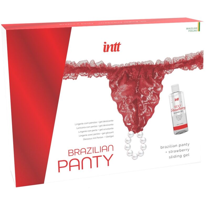INTT RELEASES - CULOTTE ROUGE BRÉSILIENNE AVEC PERLES ET GEL LUBRIFIANT 50 ML - Sensualia