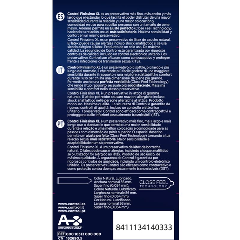 CONTROL - PRÉSERVATIFS FINISSIMO XL 12 UNITÉS - Sensualia