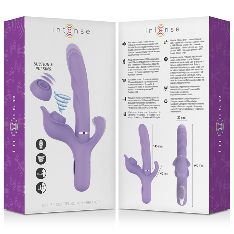 INTENSE - VIBRATEUR RECHARGEABLE MULTIFONCTION BILLIE ASPIRATION ET PULSATION VIOLET - Sensualia