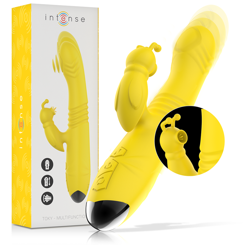 INTENSE - VIBRATEUR MULTIFONCTION TOKY UP & DOWN AVEC STIMULATEUR CLITORAL JAUNE - Sensualia