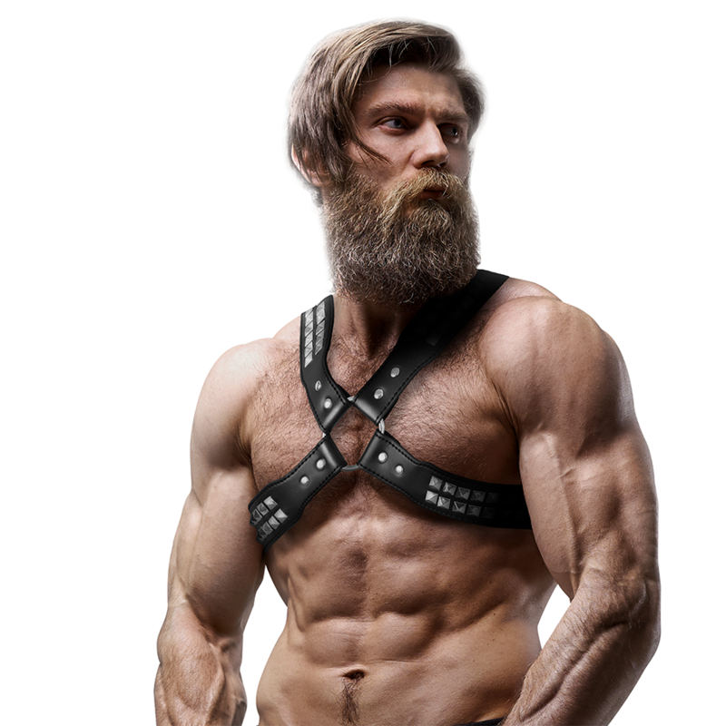 FETISH SUBMISSIVE ATTITUDE - HARNAIS POITRINE CROISÉE EN CUIR ÉCOLOGIQUE POUR HOMMES AVEC RIVETS - Sensualia