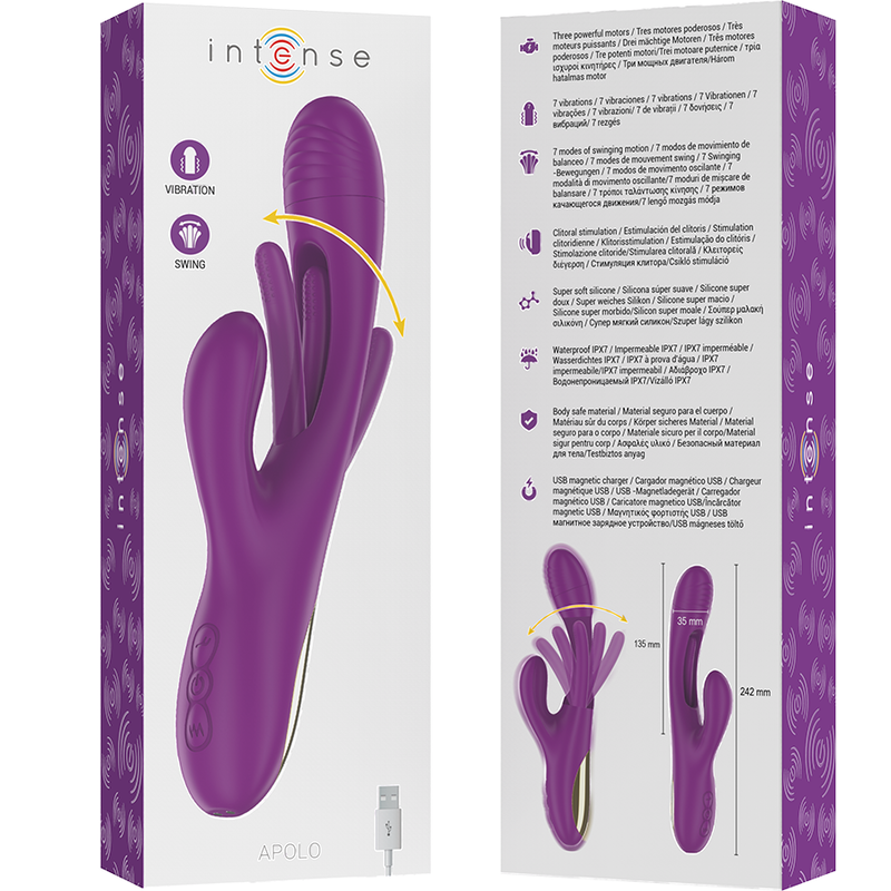 INTENSE - APOLO VIBRATEUR MULTIFONCTION RECHARGEABLE 7 VIBRATIONS AVEC LANGUE OSCILLANTE VIOLET - Sensualia