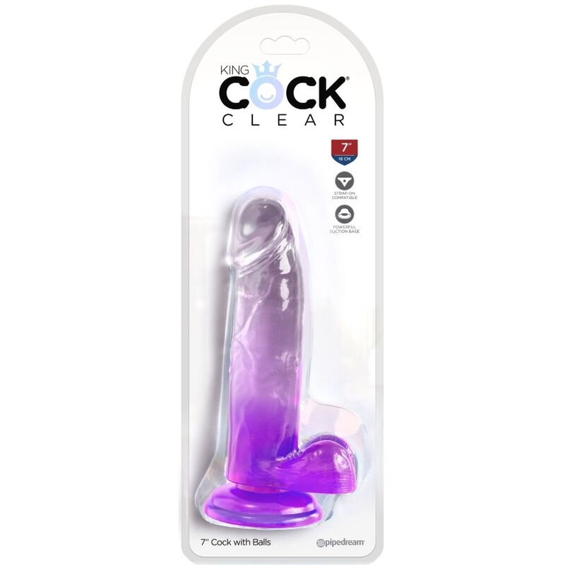 KING COCK - CLEAR PÉNIS RÉALISTE AVEC BOULES 15.2 CM VIOLET - Sensualia