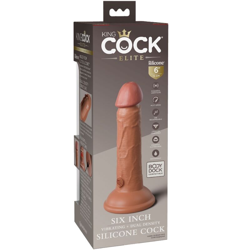 KING COCK - ELITE GODE RÉALISTE VIBRANT & SILICONE 15.2 CM CARAMEL - Sensualia