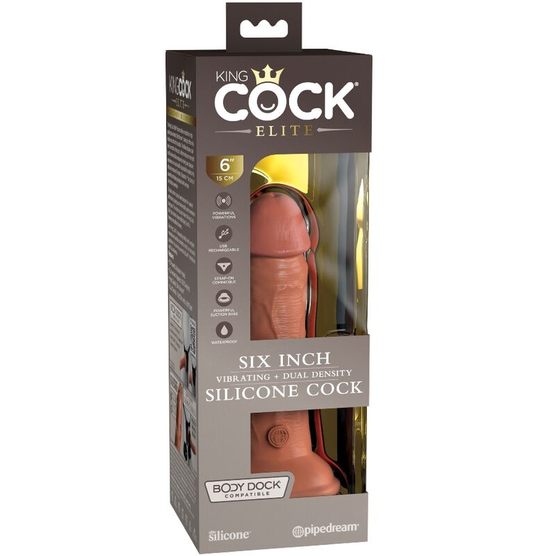 KING COCK - ELITE GODE RÉALISTE VIBRANT & SILICONE 15.2 CM CARAMEL - Sensualia