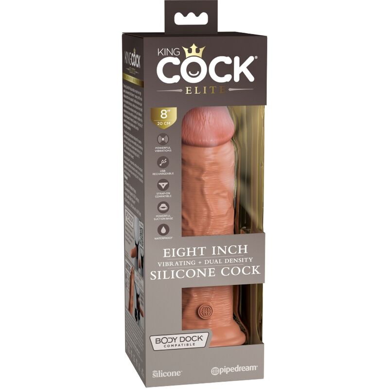 KING COCK - ELITE GODE RÉALISTE VIBRANT & SILICONE 20.3 CM CARAMEL - Sensualia