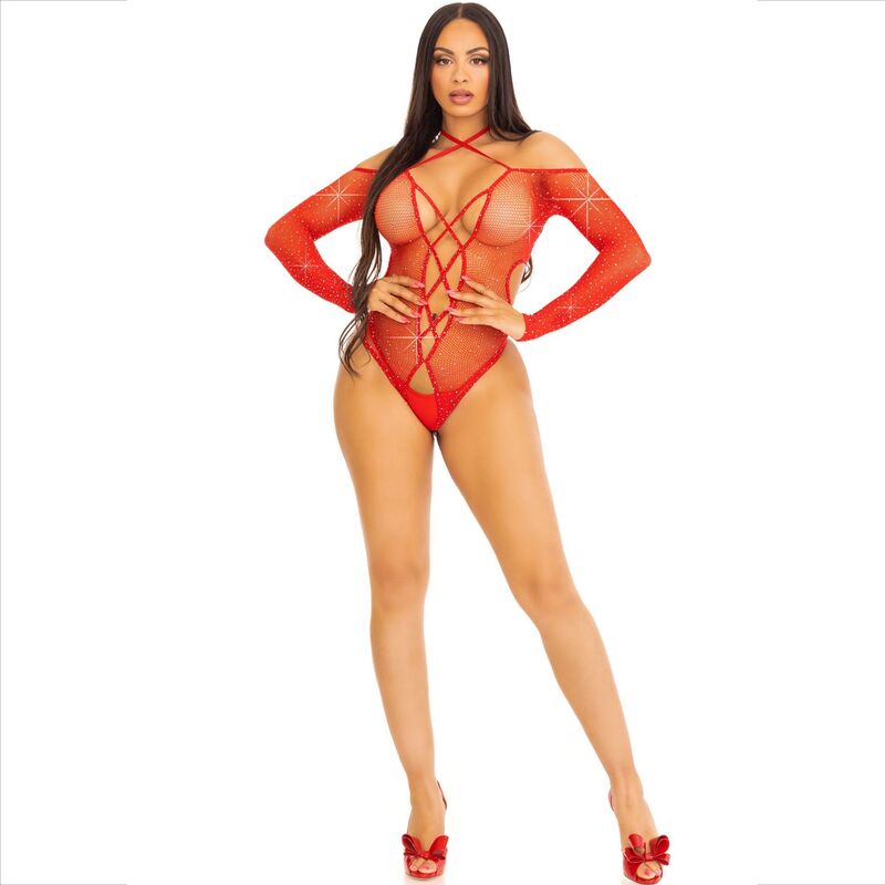 LEG AVENUE - CORPS CROTHLESS AVEC ROUGE BRILLANT LEG AVENUE BODYSTOCKINGS