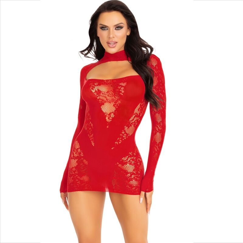 LEG AVENUE - MINI ROBE AVEC DENTELLE MANCHES LONGUES ROUGE - Sensualia