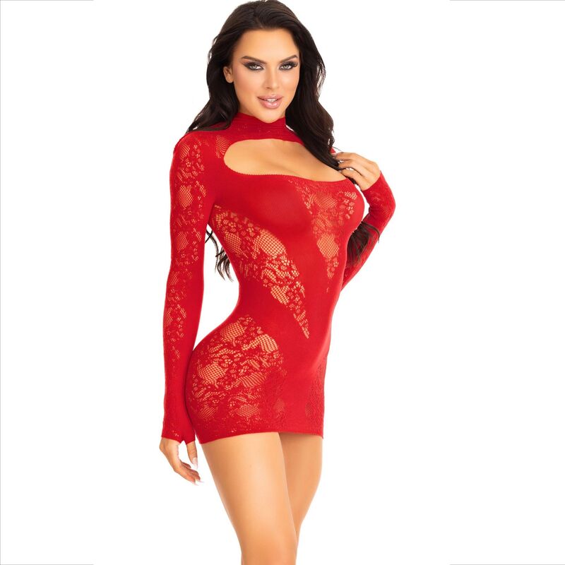 LEG AVENUE - MINI ROBE AVEC DENTELLE MANCHES LONGUES ROUGE LEG AVENUE DRESSES