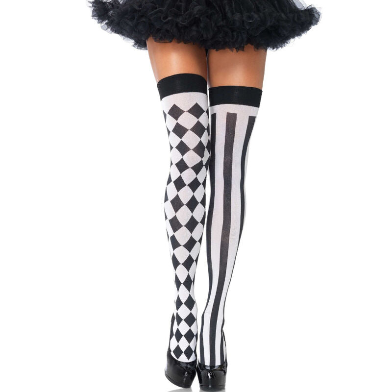 LEG AVENUE - CHAUSSETTES HAUTE ARLEQUIN NOIR/BLANC - Sensualia