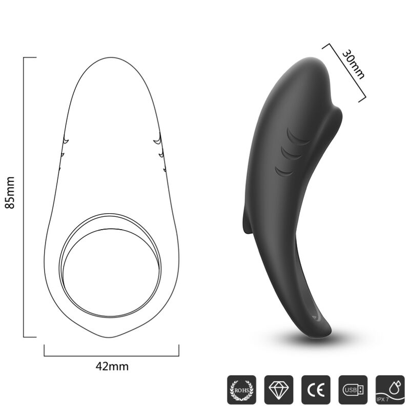 ARMONY - ANNEAU VIBRATEUR SHARK POUR COUPLES TÉLÉCOMMANDE NOIR ARMONY FOR HIM