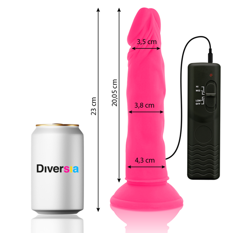 DIVERSIA - DILDO SOUPLE AVEC VIBRATION ROSE 23 CM -O- 4.3 CM - Sensualia