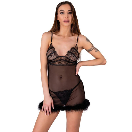 LIVCO CORSETTI FASHION - ZERUNAM SET BABYDOLL + TANGA NEGRO - Sensualia
