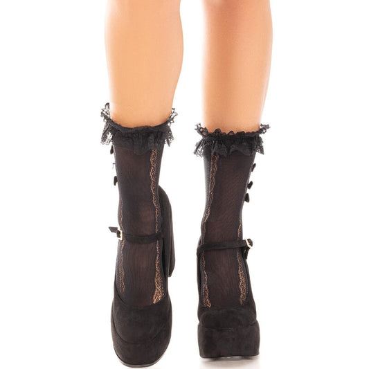 LEG AVENUE - MEDIAS TOBILLERAS CON VOLANTES NEGRO - Sensualia