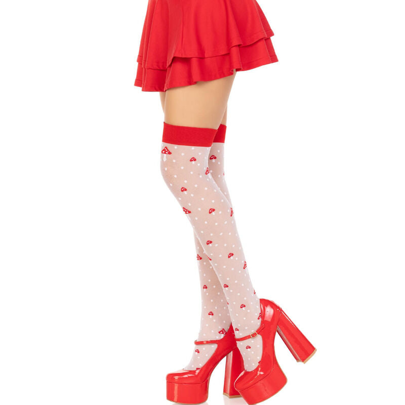 LEG AVENUE - CHAUSSETTES HAUTES CHAMPIGNON ROUGE/BLANC - Sensualia