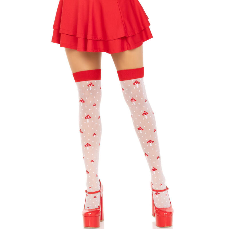 LEG AVENUE - CHAUSSETTES HAUTES CHAMPIGNON ROUGE/BLANC - Sensualia