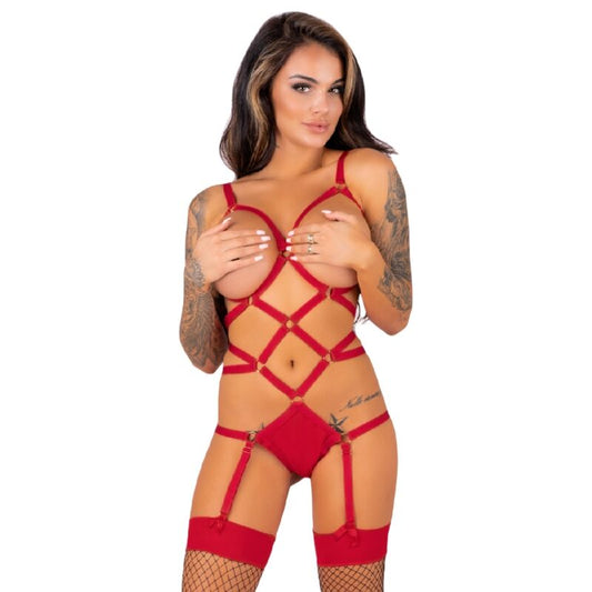 LIVCO CORSETTI FASHION -  THIARA LC 20213 SET BODY + MEDIAS ROJA S/M - Sensualia