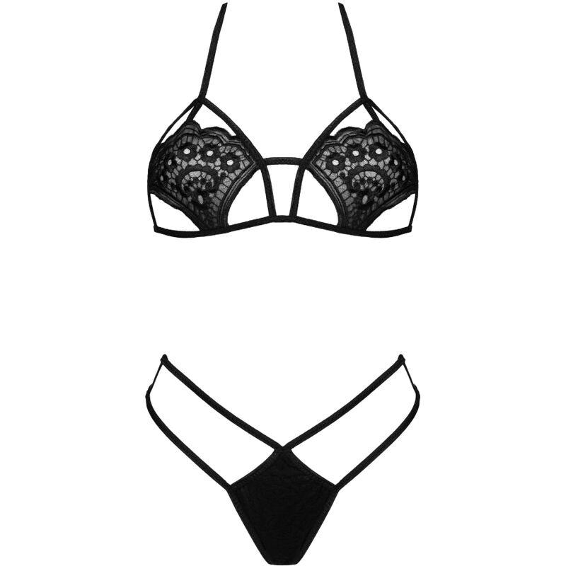 LIVCO CORSETTI FASHION - SOUTIEN-GORGE + STRING JIMENA LC 20216 NOIR TAILLE UNIQUE - Sensualia