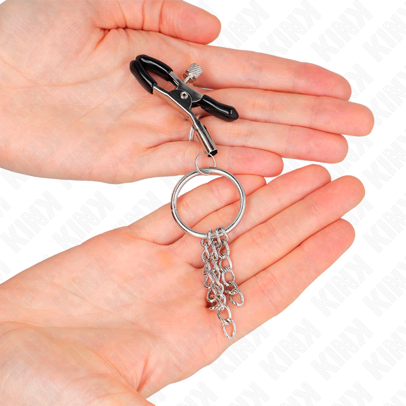 KINK - PINCE A METON O RING ET PETITE CHAINE ARGENT 6 CM - Sensualia