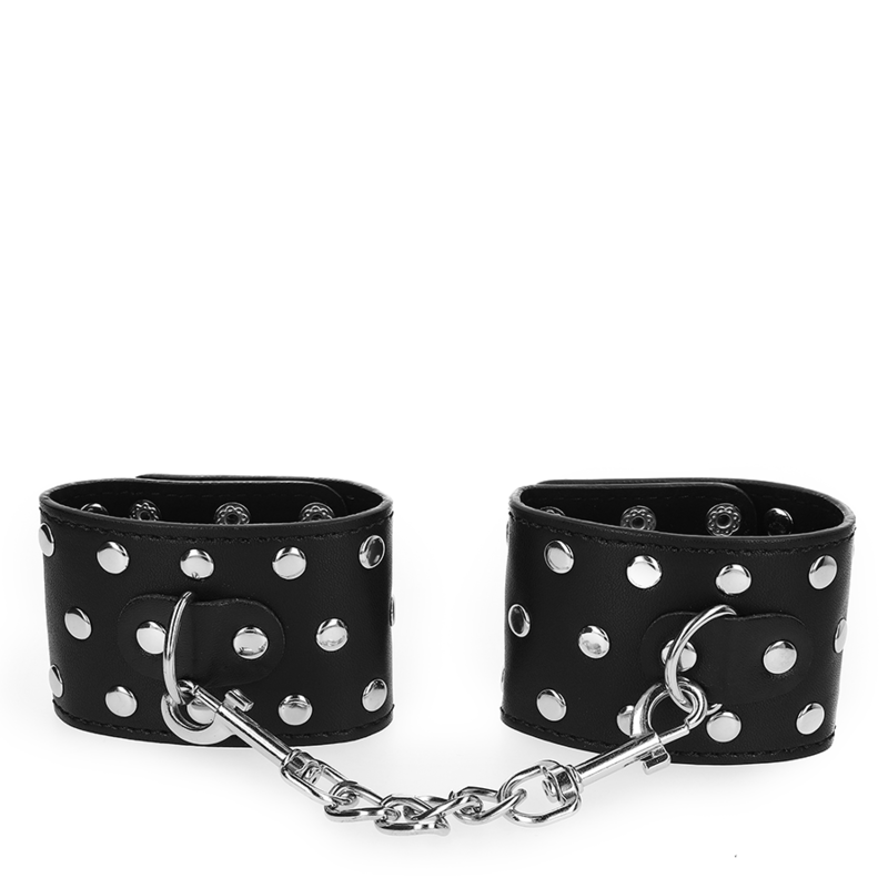 KINK - APPAREILS DE RETENUE POIGNETS AVEC FERMETURE PRESSION PLEINE DE RIVETS NOIR AJUSTABLE 19-24 CM X 5,5 CM - Sensualia