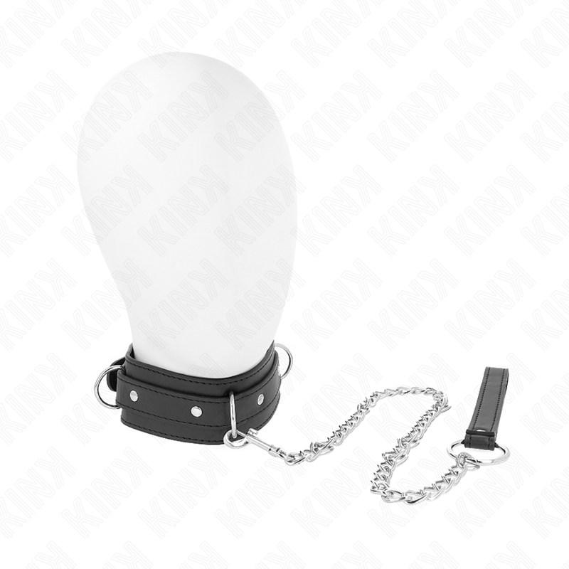 KINK - COLLIER AVEC LAISSE 65 CM 3 ANNEAUX MODÈLE 1 RÉGLABLE 38-49 CM X 5 CM - Sensualia