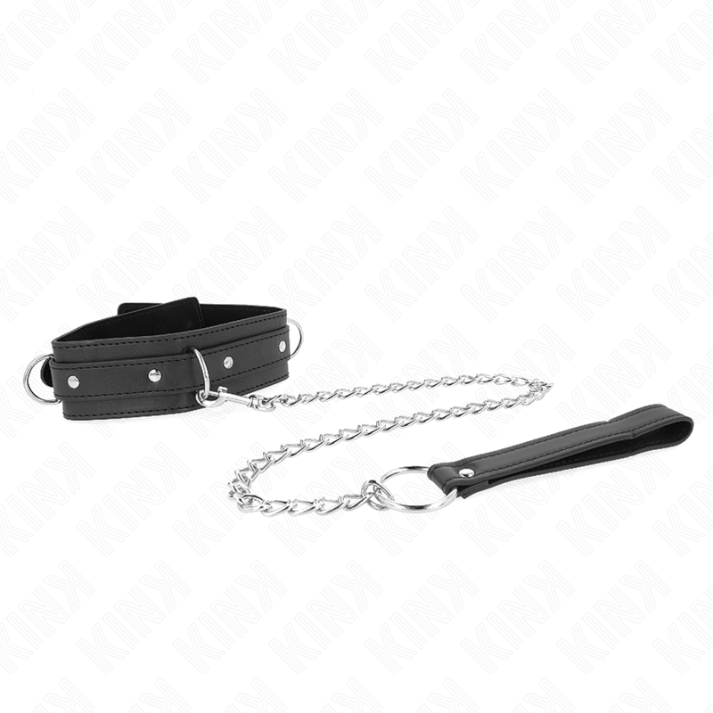 KINK - COLLIER AVEC LAISSE 65 CM 3 ANNEAUX MODÈLE 1 RÉGLABLE 38-49 CM X 5 CM - Sensualia