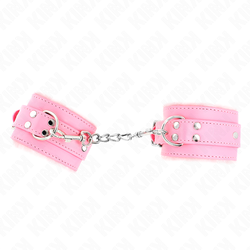 KINK - APPUI-POIGNETS DOUBLÉS DE FOURRURE ROSE AVEC CEINTURE ROSE RÉGLABLE 17-29 CM X 6 CM - Sensualia