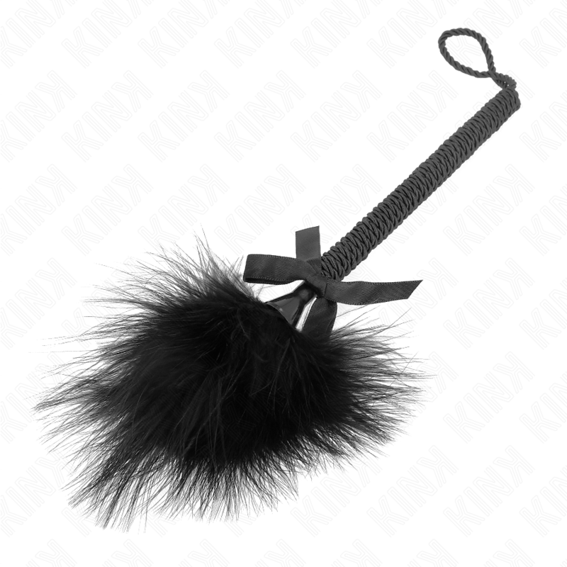 KINK - Baguette en corde de nylon avec plumes chatouillantes et noeud noir 25 cm - Sensualia
