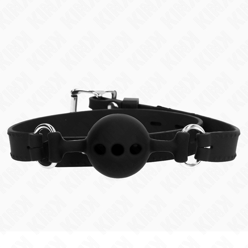 KINK - BÂILLON ENTIÈREMENT SILICONE 55 x 2 CM AVEC BOULE DE 4 CM TAILLE S NOIR AJUSTABLE 35-51 CM - Sensualia