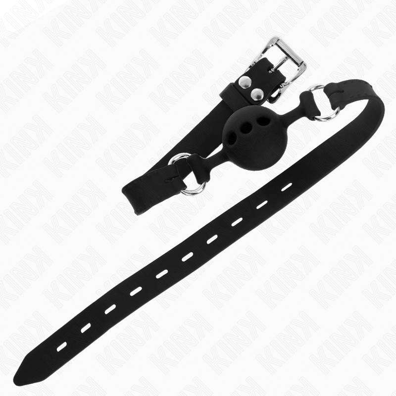 KINK - BÂILLON ENTIÈREMENT SILICONE 55 x 2 CM AVEC BOULE DE 4 CM TAILLE S NOIR AJUSTABLE 35-51 CM - Sensualia