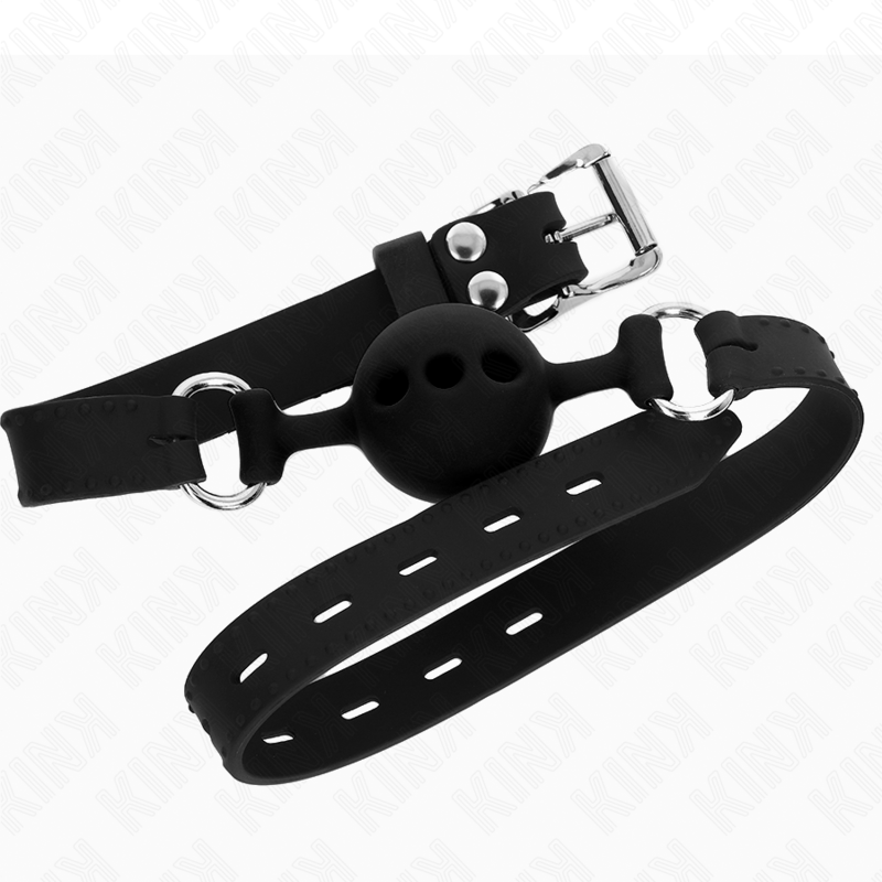 KINK - BÂILLON ENTIÈREMENT SILICONE 55 x 2 CM AVEC BOULE DE 4 CM TAILLE S NOIR AJUSTABLE 35-51 CM - Sensualia