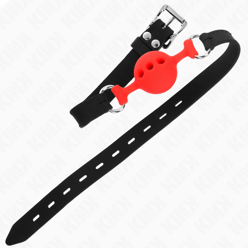 KINK - BÂILLON ENTIÈREMENT SILICONE 55 x 2 CM AVEC BOULE DE 4 CM TAILLE S ROUGE AJUSTABLE 35-51 CM - Sensualia