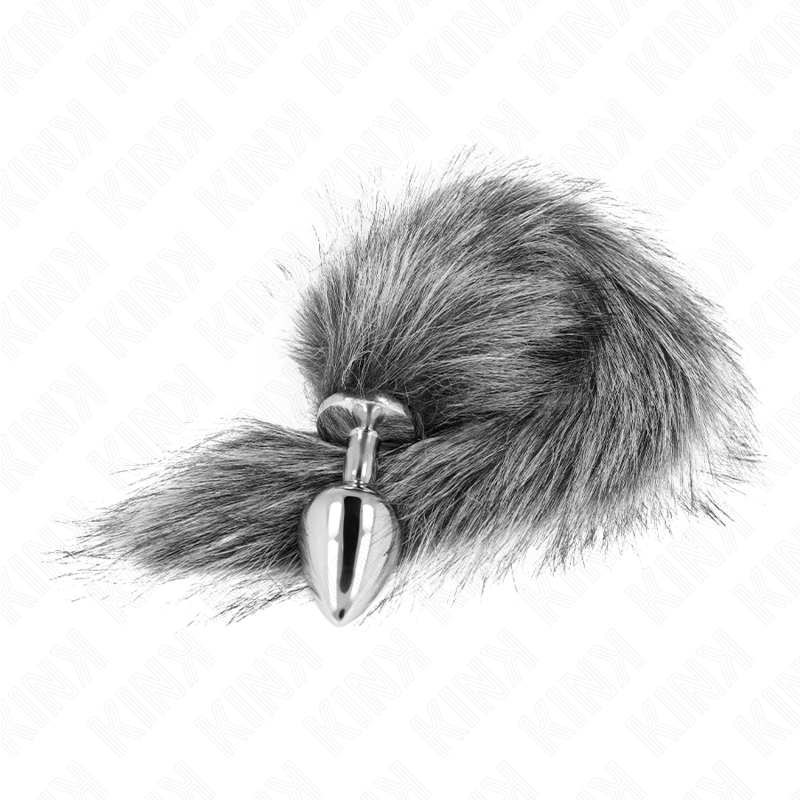 KINK - PLUG ANAL TAILLE M 8 X 3,5 CM AVEC QUEUE SYNTHÉTIQUE 40 CM GRIS - Sensualia